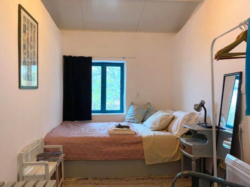 a bedroom with a bed and a window at tiny house EFROSSINI in Krásion