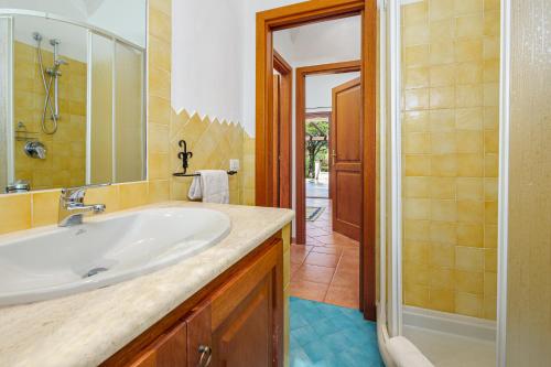 a bathroom with a sink and a shower at Casa Relax Vista mozzafiato in Cannigione