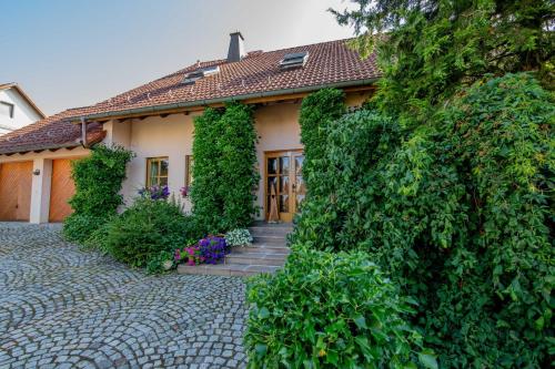 a house with ivy on the side of it at Ferienwohnung Schwatlo in Mistelgau