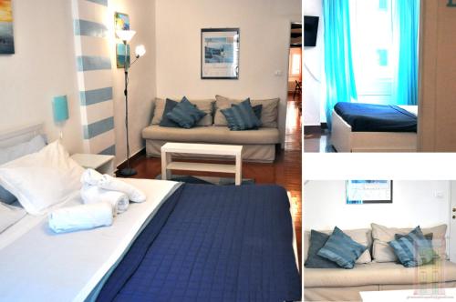 een slaapkamer en een woonkamer met een bed en een bank bij Giramondo in Rapallo
