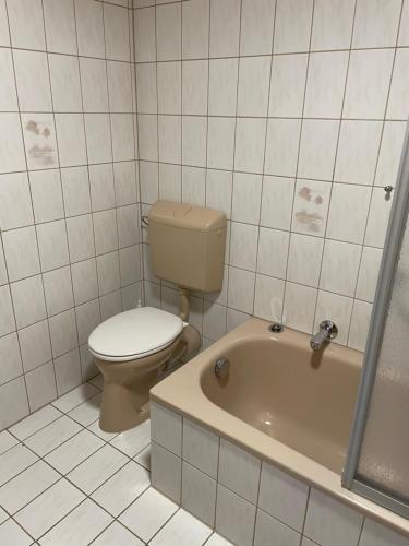 ハウツェンベルクにあるFeriendorf Hauzenbergのバスルーム(トイレ、バスタブ付)