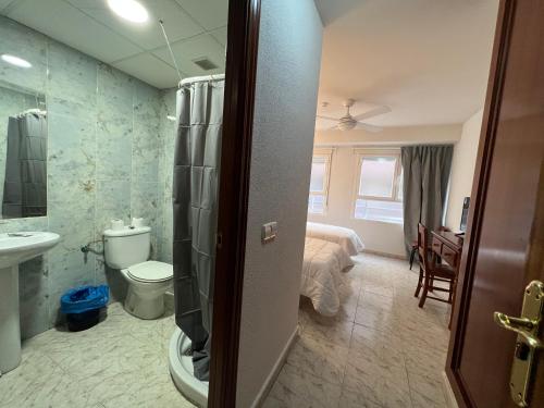 a bathroom with a toilet and a sink at Hostal la Embajada in Talavera de la Reina
