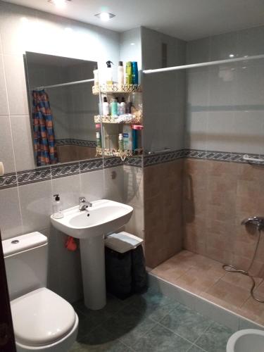 PISO EN BURJASOT في برجست: حمام به مرحاض أبيض ومغسلة