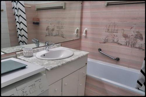 a bathroom with a sink and a bath tub at Le plongeoir in Saint-Trojan-les-Bains