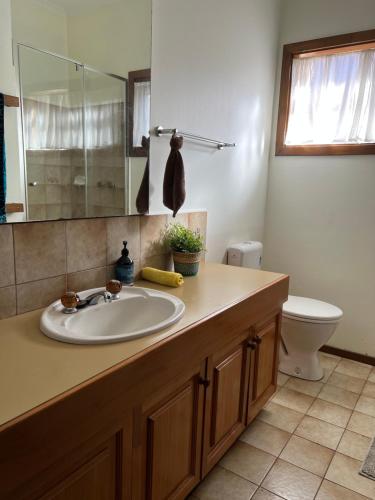 a bathroom with a sink and a toilet at Beautiful Parkview Luxury Four 4 Bedrooms House in Doncaster East