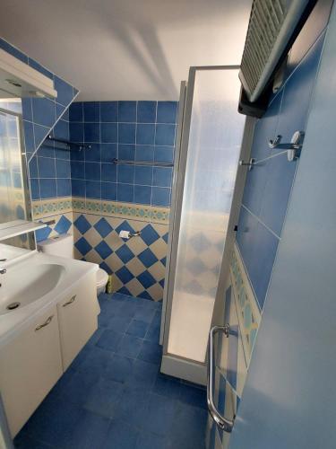 a bathroom with a shower and a sink at Bormes les Mimosas, Hameau de Cabasson, à 400m de la mer et du fort de Bregançon, Villa classée 3 étoiles, de 2 à 8 personnes in Bormes-les-Mimosas