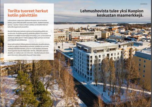 un folleto para un edificio en una ciudad en Keskusta uusi kalustettu kaksio., en Kuopio
