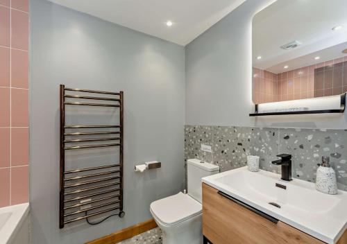 a bathroom with a sink and a toilet and a mirror at River Birch in Beckley