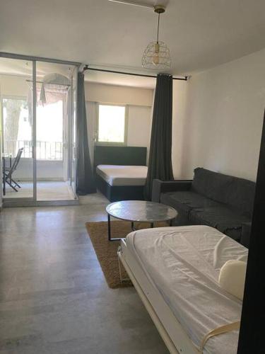 un salon avec un lit et un canapé dans l'établissement Appartement le petit port, au Cap d'Agde