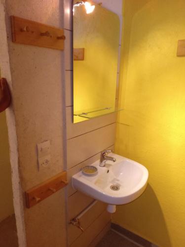 bagno con lavandino e specchio di Auberge Ouabas a Agoudim