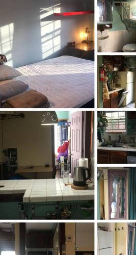 een collage van foto's van een kamer met een bed bij Rock Pad for Yale, Visitors, Nurses, Staff in New Haven