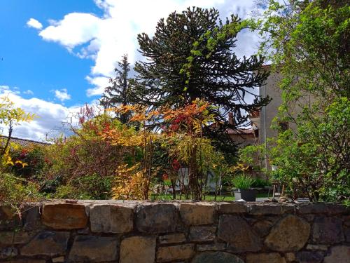 een boom achter een stenen muur voor een huis bij Il Giardino di Crès in Esino Lario