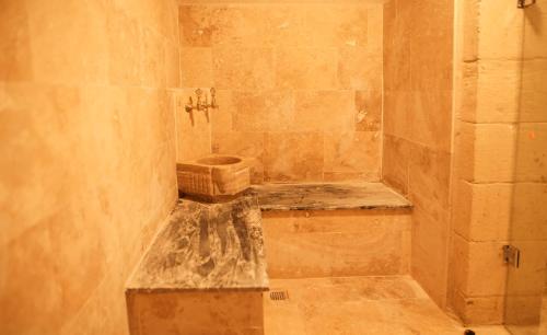 a bathroom with a stone shower with a toilet at Cappadocia Vita Cave Hotel in Urgup