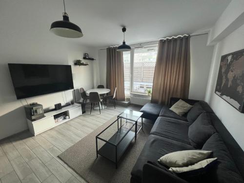 Televízia a/alebo spoločenská miestnosť v ubytovaní Apartament Księcia Janusza