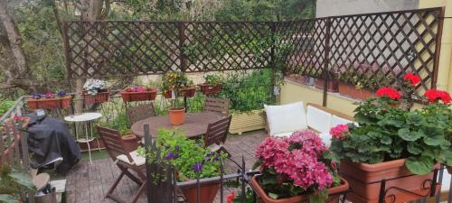 un patio con un montón de plantas y flores en Elisa e Carla House Beautiful apartments on the Cassia, en Roma