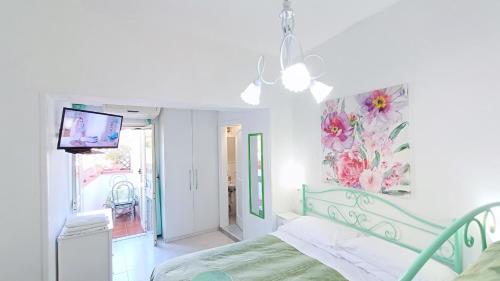 1 dormitorio con 1 cama y TV en la pared en Hotel Casa Nicola, en Isquia