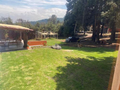 a view of a yard with a car in the background at Rancho Emisajumi El Ajusco in Mexico City