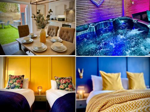 Кровать или кровати в номере Family modern 3 Bed Hot Tub House in Blackpool