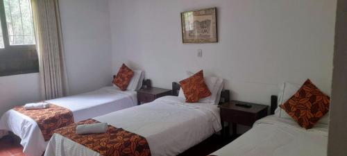 a hotel room with three beds in a room at Hotel MAXIRUMA - Villa TAMAUKA in Iza