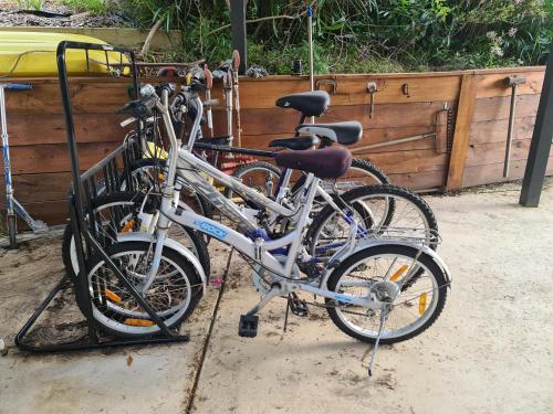 two bikes are parked next to each other at 'Wahroonga' home among the Gum trees in Warburton in Warburton