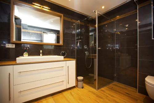 a bathroom with a sink and a shower at Ostseetraum 04 - Aquamarin in Neuhaus