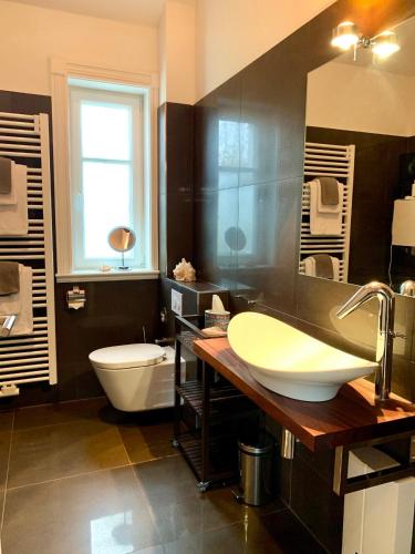 a bathroom with a sink and a toilet at Strandquartier 31 "Quartier 1" in Wustrow