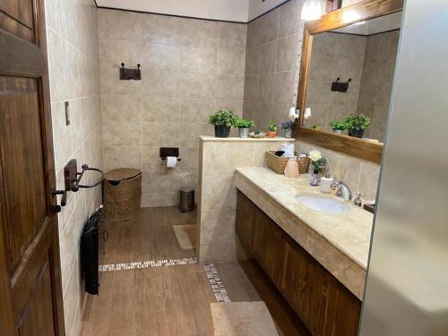 La salle de bains est pourvue d'un lavabo et d'un miroir. dans l'établissement Casa Cefas -Zonda San Juan-, à Zonda