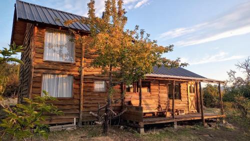 una cabaña de madera con techo solar en Cabaña y Domos Ollagua con vista al lago en Cholila