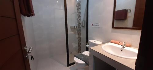 a bathroom with a toilet and a sink and a shower at Kubu doble in Sanur