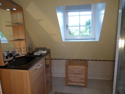 a bathroom with a sink and a window at La Longère Aux Sapins in Fontaine-le-Bourg