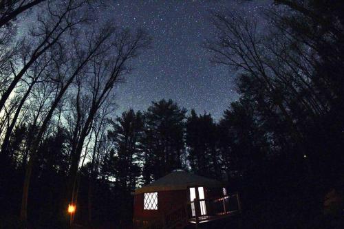 a starry night with a gazebo in the woods at Heated & AC Yurt in Penn Yan