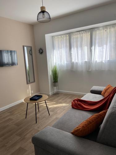a living room with a couch and a table at Résidence City Suites Ajaccio in Ajaccio