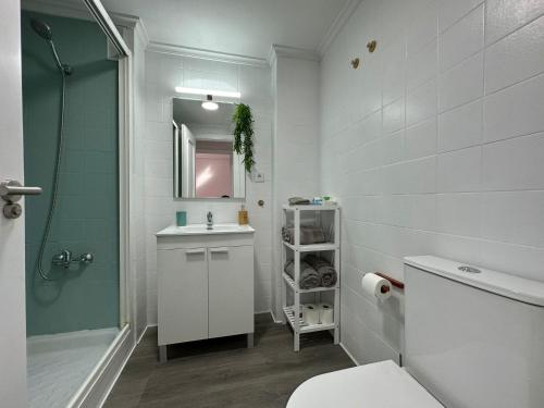 bagno con lavandino, servizi igienici e specchio di Experiencia Centro Cartagena a Cartagena