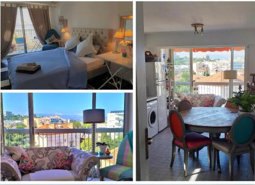 two pictures of a room with a bed and a balcony at Luxury Homestay Le Piree in Antibes