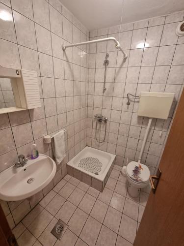 a bathroom with a shower and a sink and a toilet at Međugorje Apartman Jurković in Donja Mahala
