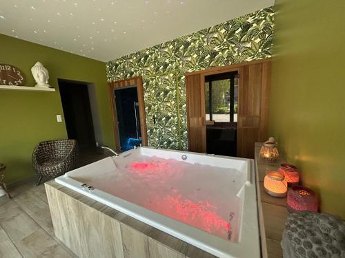 a large bath tub with red water in a room at La Cour d'Hortense in Sailly-Flibeaucourt