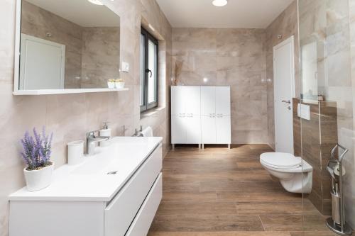 a bathroom with a sink and a toilet at Apartments Suzy in Šibenik