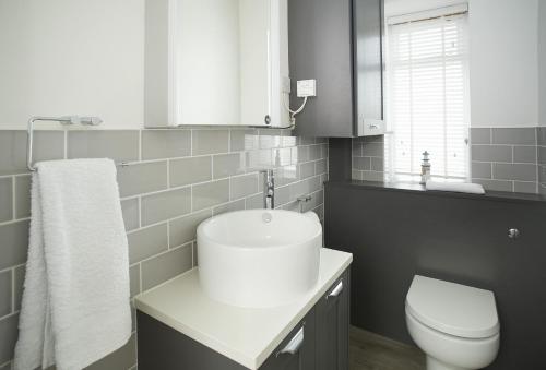 a bathroom with a white sink and a toilet at Ariel in Marcross
