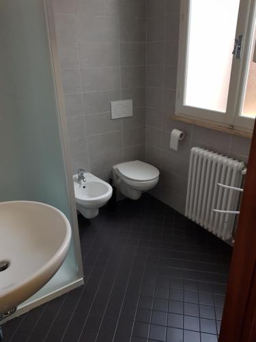 a bathroom with a toilet and a sink at Affittacamere Evergreen Terrace in Monzuno