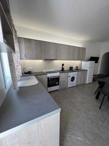 cocina con fogones y lavavajillas en Petit Homme by Andreas, en Perissa