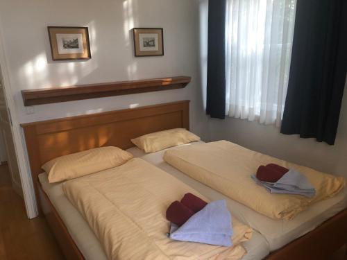 2 nebeneinander sitzende Betten in einem Schlafzimmer in der Unterkunft Schöne Ferienwohnung in Seebad Bansin 200m vom Strand (Heringsdorf, Kaiserbäder, Usedom) in Bansin