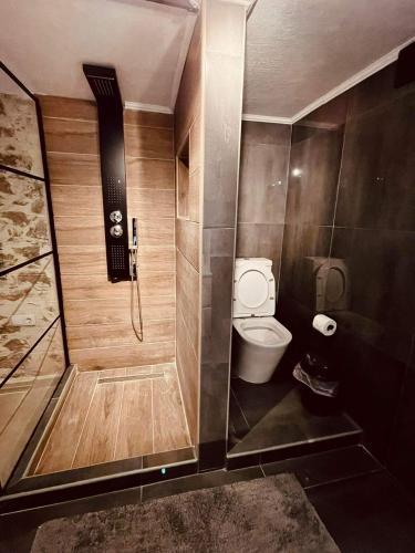 a small bathroom with a toilet and a phone at Luxury Villa Nipiditos est 1912 in Nipidhitós
