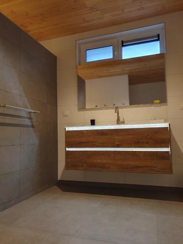 a bathroom with a sink and a mirror at BenB Zuidoord in Zuidland