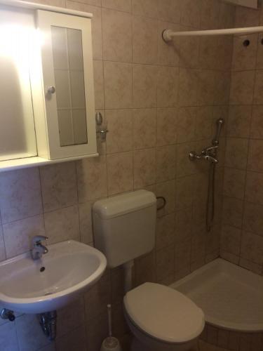 a bathroom with a toilet and a sink at Seaside Cottage Bor in Gdinj