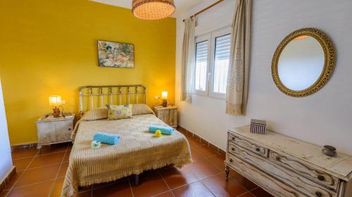 a bedroom with a bed and a large mirror at Buenavista de Illora Íllora by Ruralidays in Illora