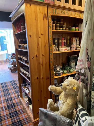 a teddy bear sitting on a chair in a store at The Dog & Partridge Country Inn in Ashbourne