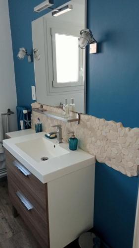 une salle de bain avec un lavabo et un miroir dans l'établissement L'Appartement du Mourillon, à Toulon