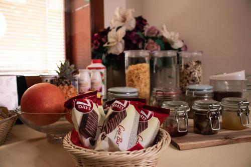 a basket of food sitting on top of a table at Penzión Tavel in Prešov