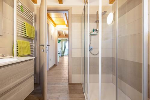 a bathroom with a shower and a walk in shower at Agriturismo Bocca Nevese Pino in Tremosine Sul Garda