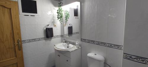 La salle de bains blanche est pourvue d'un lavabo et de toilettes. dans l'établissement ALIRE YUCAS, à Fuengirola